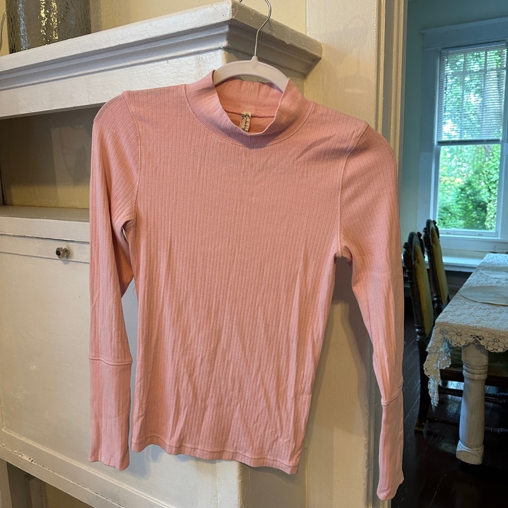 Free people Pink tight long sleeve mock neck